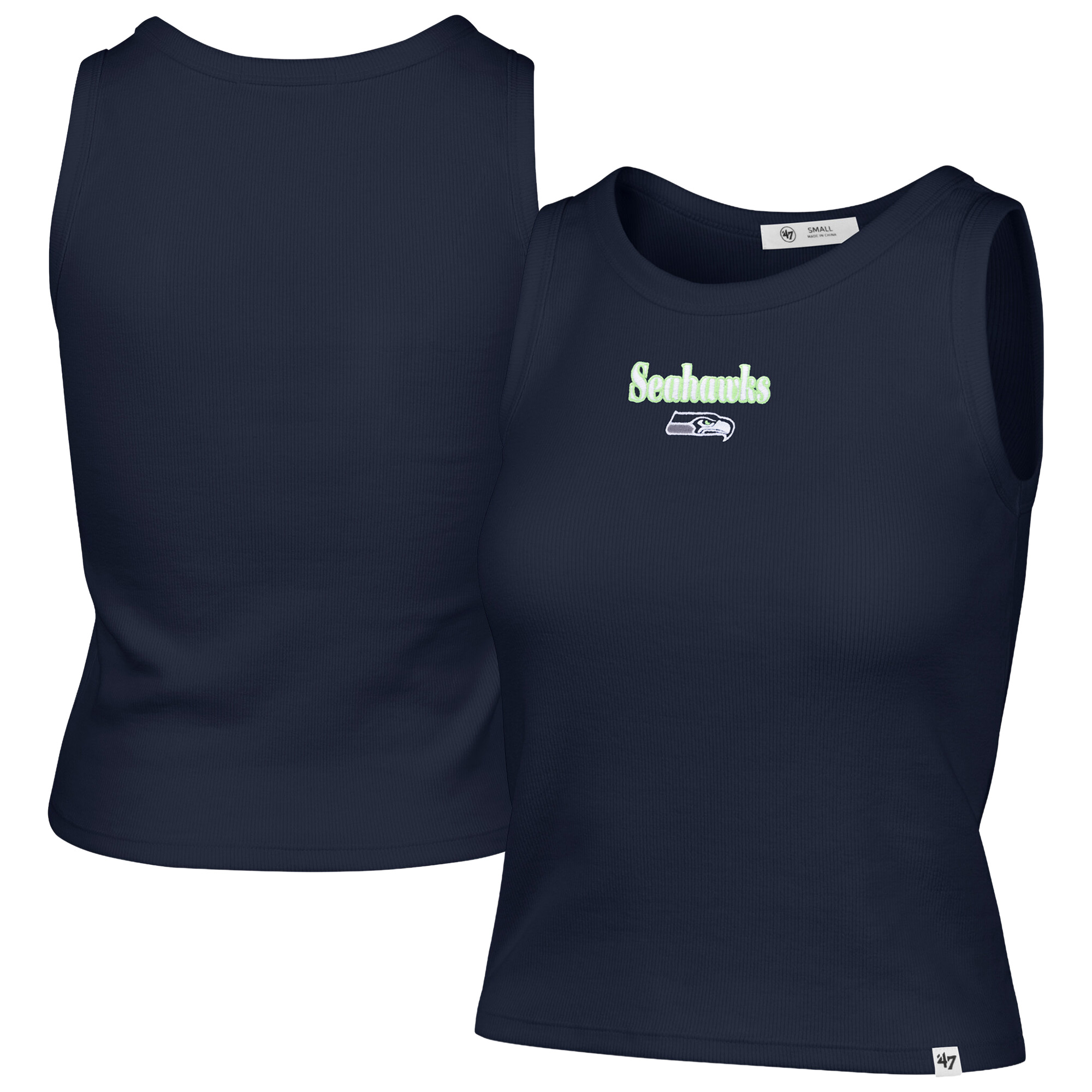 Women's '47  College Navy Seattle Seahawks Cropped Straight Cut Ribbed Baby Tank Top