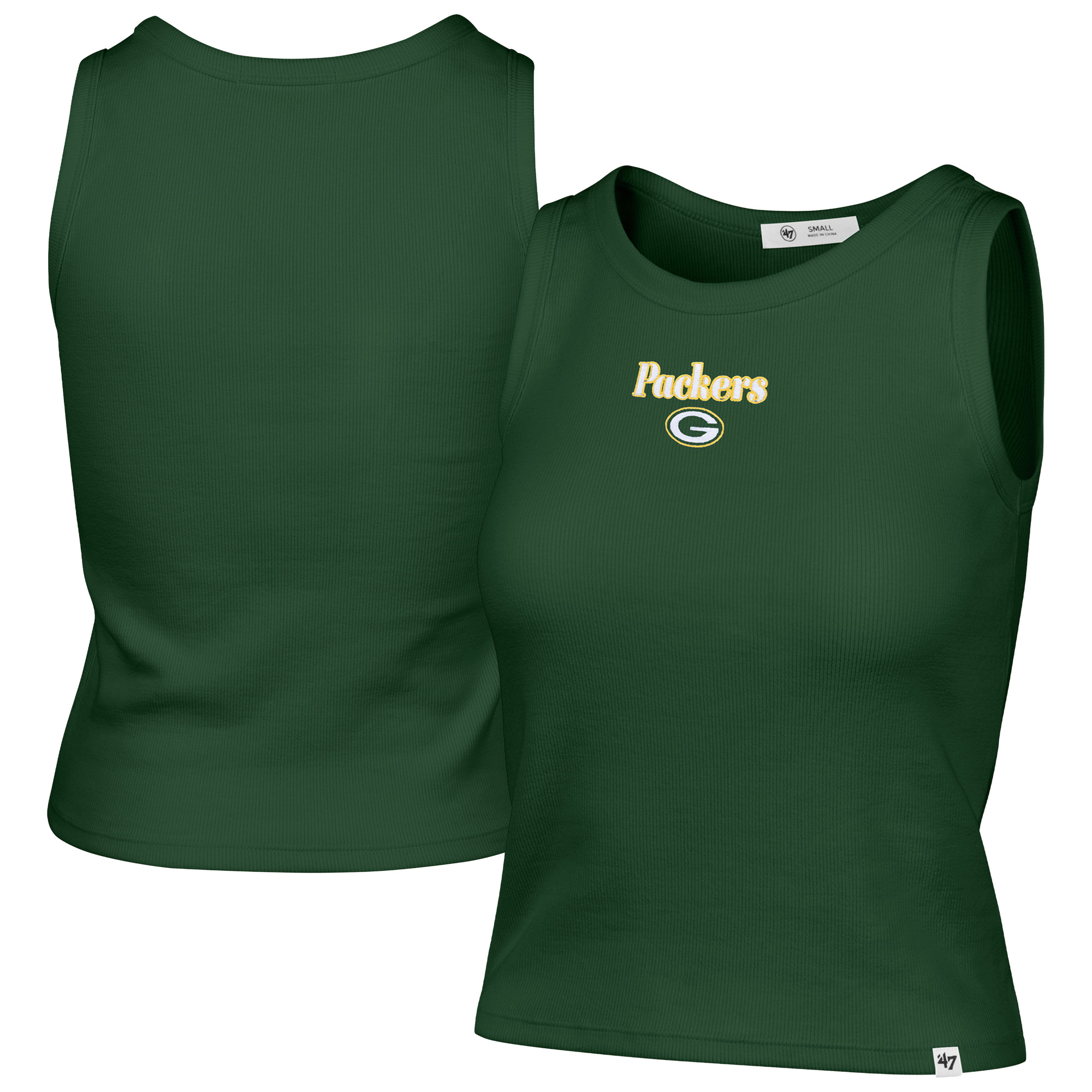 Women's '47  Green Green Bay Packers Cropped Straight Cut Ribbed Baby Tank Top