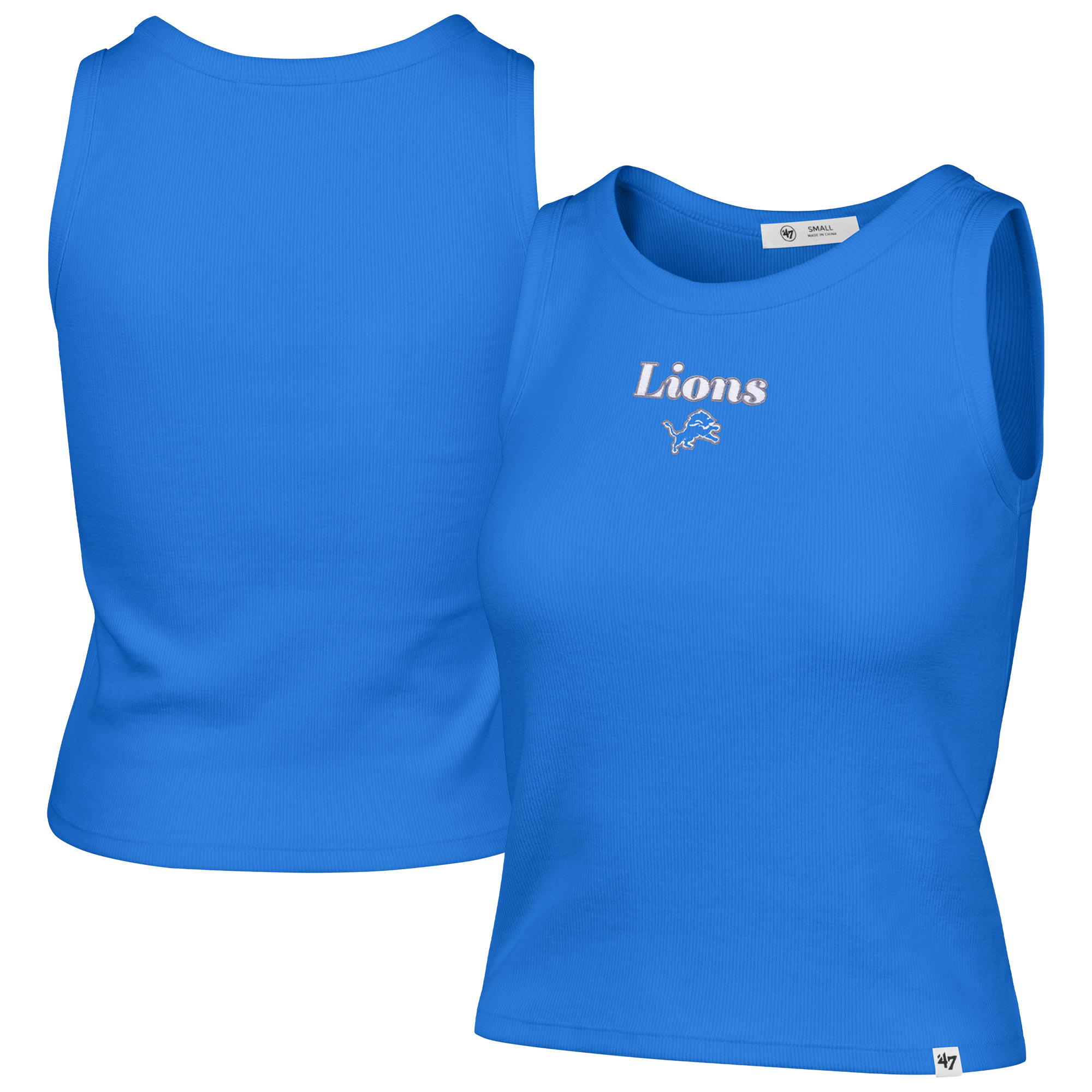Women's '47  Blue Detroit Lions Cropped Straight Cut Ribbed Baby Tank Top