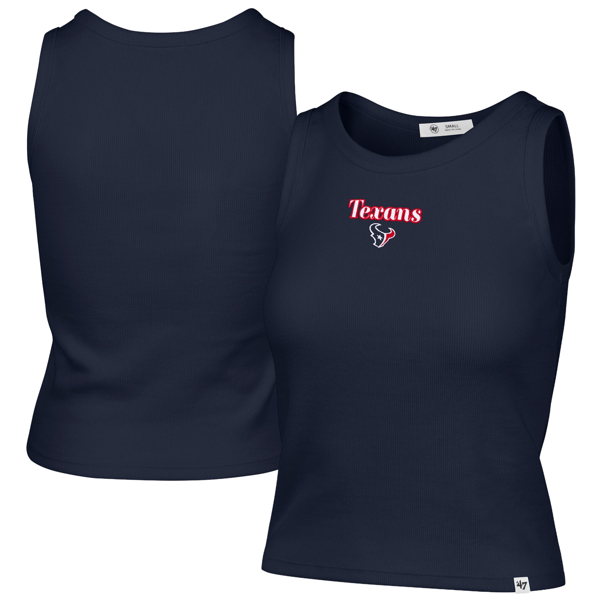 Women's '47  Navy Houston Texans Cropped Straight Cut Ribbed Baby Tank Top