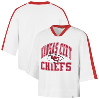 Women's '47 White Kansas City Chiefs Big Overarch Drop Needle Raglan V-Neck T-Shirt