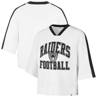 Women's '47 White Las Vegas Raiders Big Overarch Drop Needle Raglan V-Neck T-Shirt