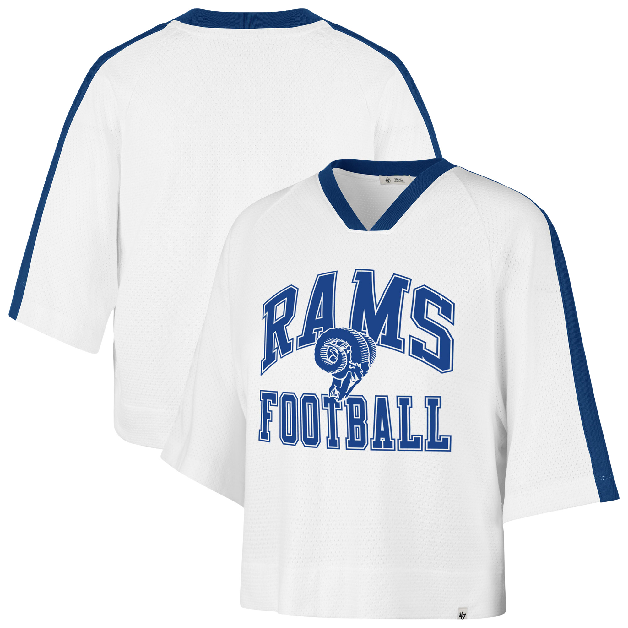 '47 Brand Women's White Los Angeles Rams Big Overarch Drop Needle Raglan V-Neck T-Shirt - White