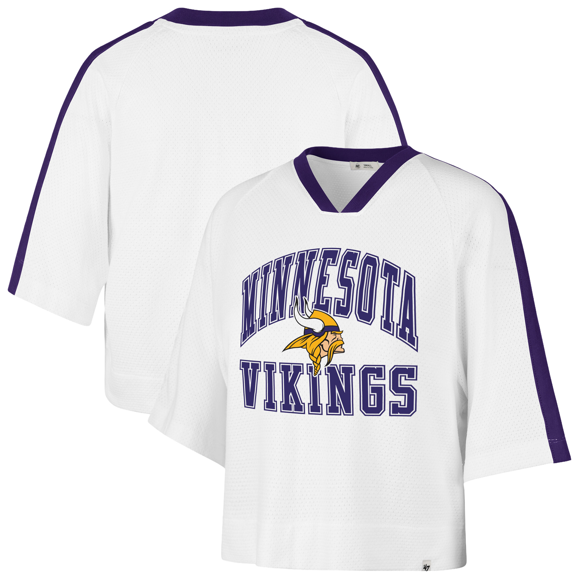 '47 Brand Women's White Minnesota Vikings Big Overarch Drop Needle Raglan V-Neck T-Shirt - White