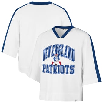 Women's '47 White New England Patriots Big Overarch Drop Needle Raglan V-Neck T-Shirt