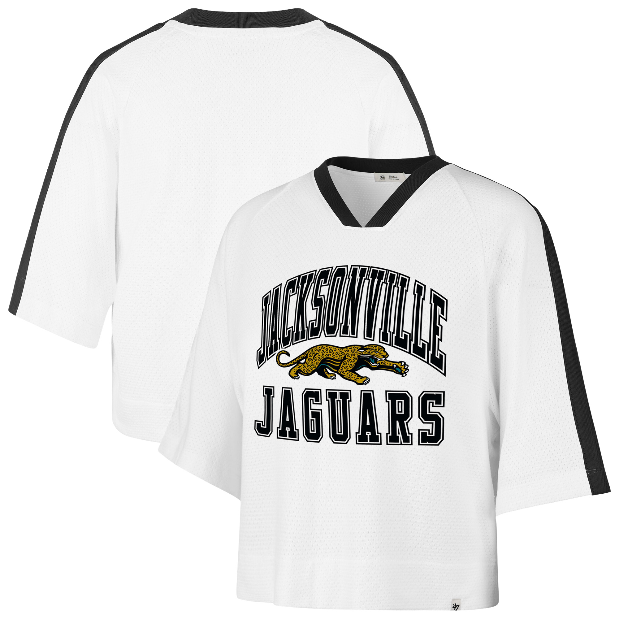Women's '47 White Jacksonville Jaguars Big Overarch Drop Needle Raglan V-Neck T-Shirt