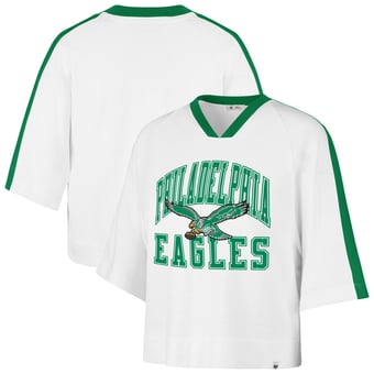 Women's '47 White Philadelphia Eagles Big Overarch Drop Needle Raglan V-Neck T-Shirt