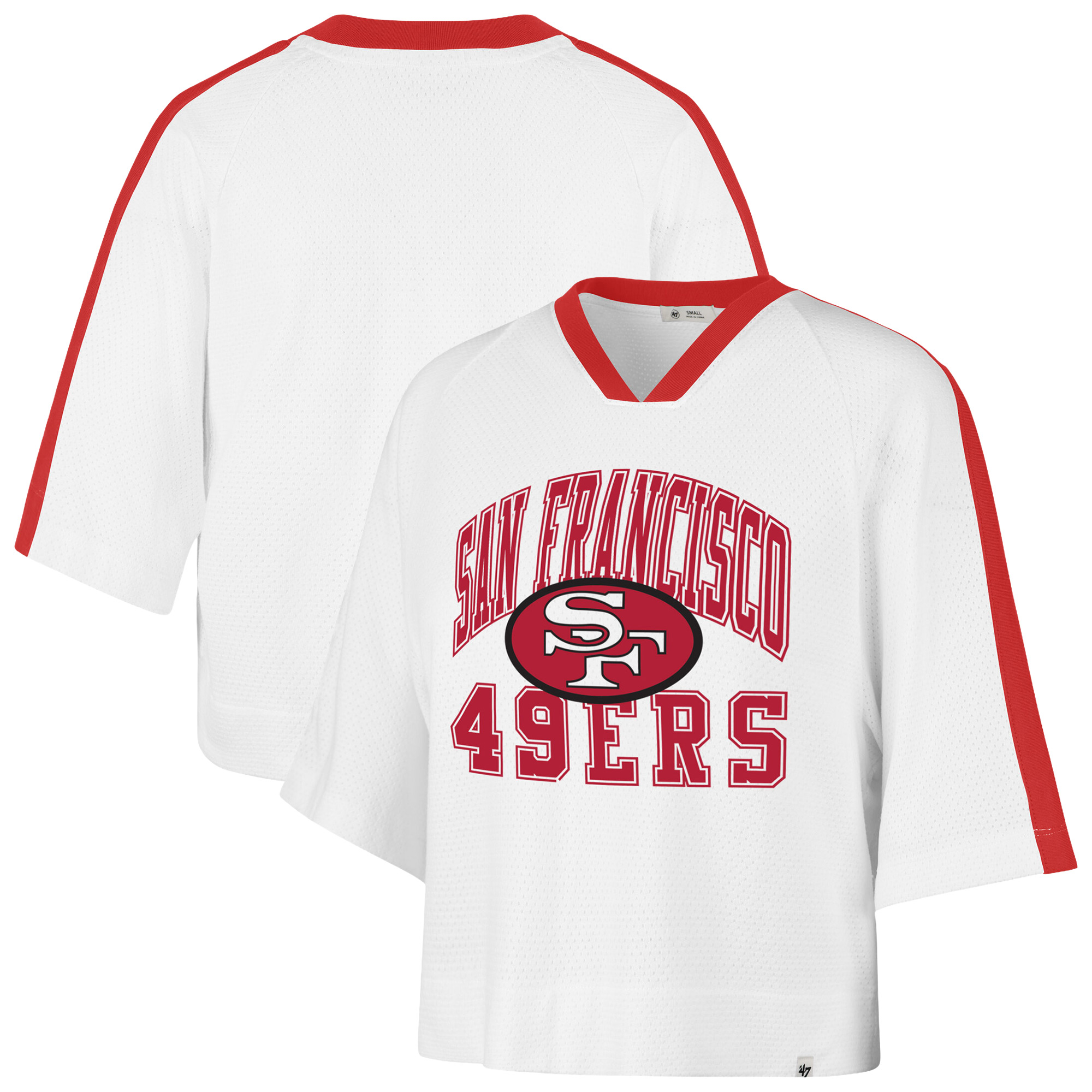 '47 Brand Women's White San Francisco 49ers Big Overarch Drop Needle Raglan V-Neck T-Shirt - White