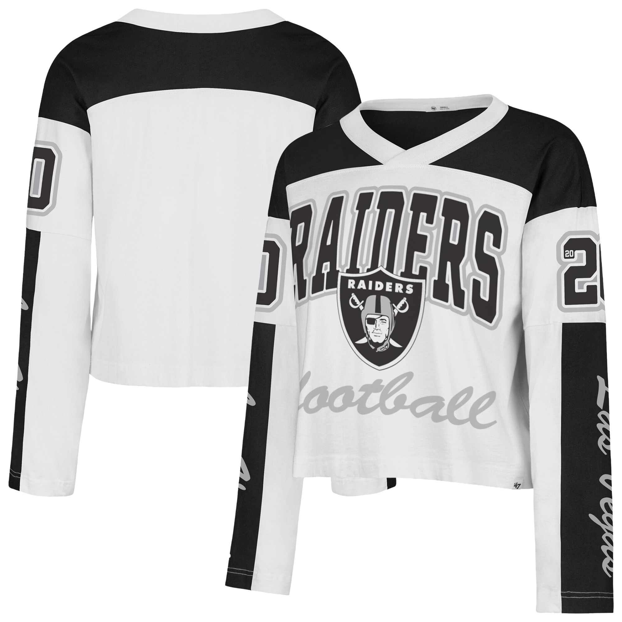 '47 Brand Women's White Las Vegas Raiders Exclamation Metro V-Neck Long-Sleeve Jersey - White