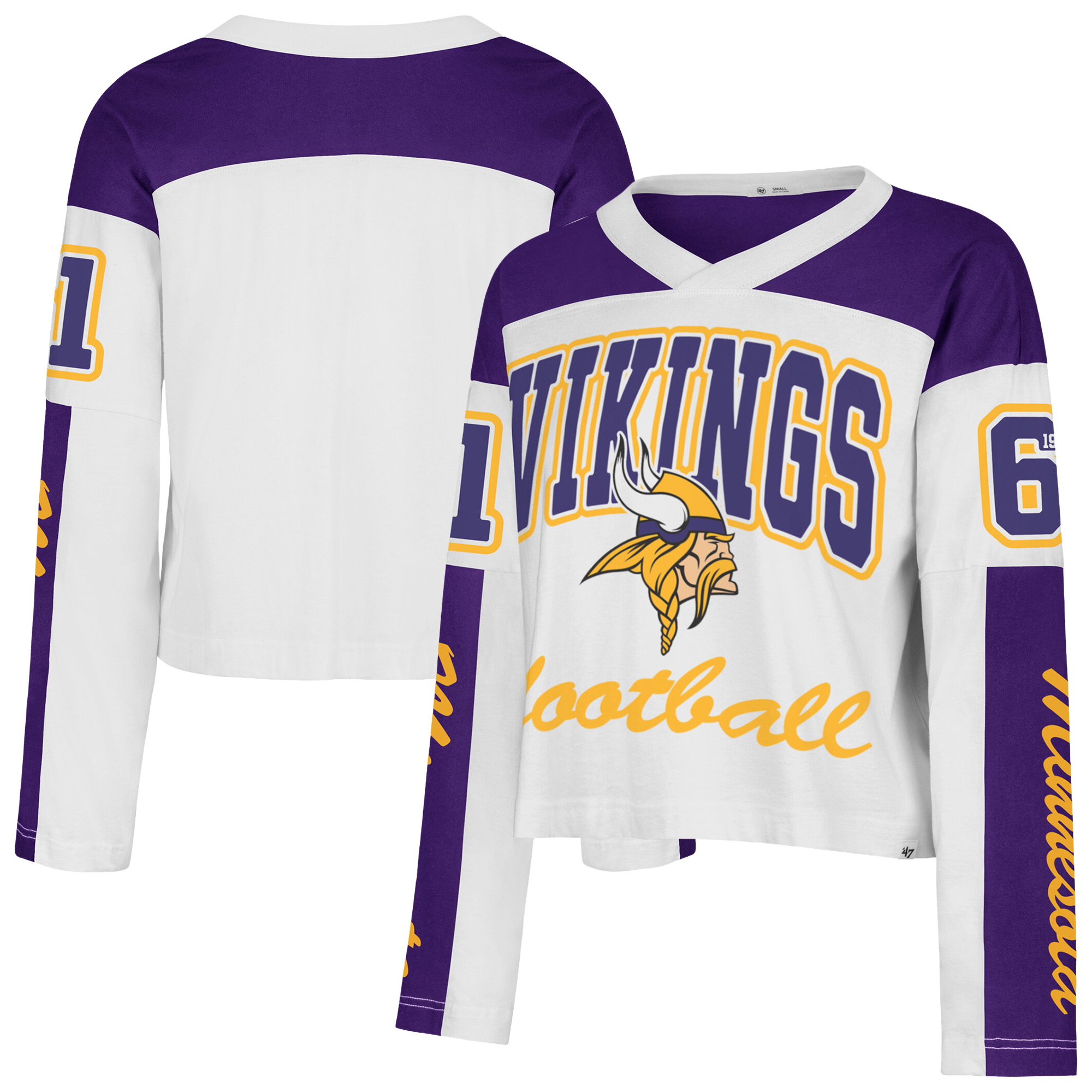 Women's '47  White Minnesota Vikings Exclamation Metro V-Neck Long Sleeve Jersey T-Shirt