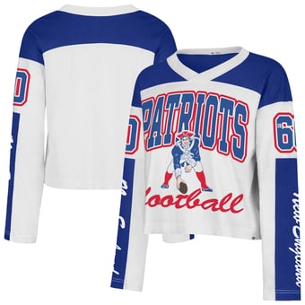 Women's '47  White New England Patriots Exclamation Metro V-Neck Long Sleeve Jersey T-Shirt