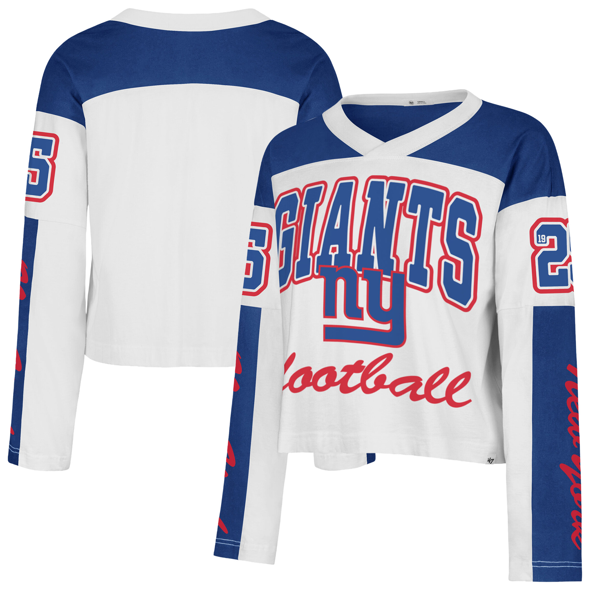Women's '47  White New York Giants Exclamation Metro V-Neck Long Sleeve Jersey T-Shirt