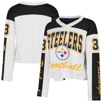 Women's '47  White Pittsburgh Steelers Exclamation Metro V-Neck Long Sleeve Jersey T-Shirt