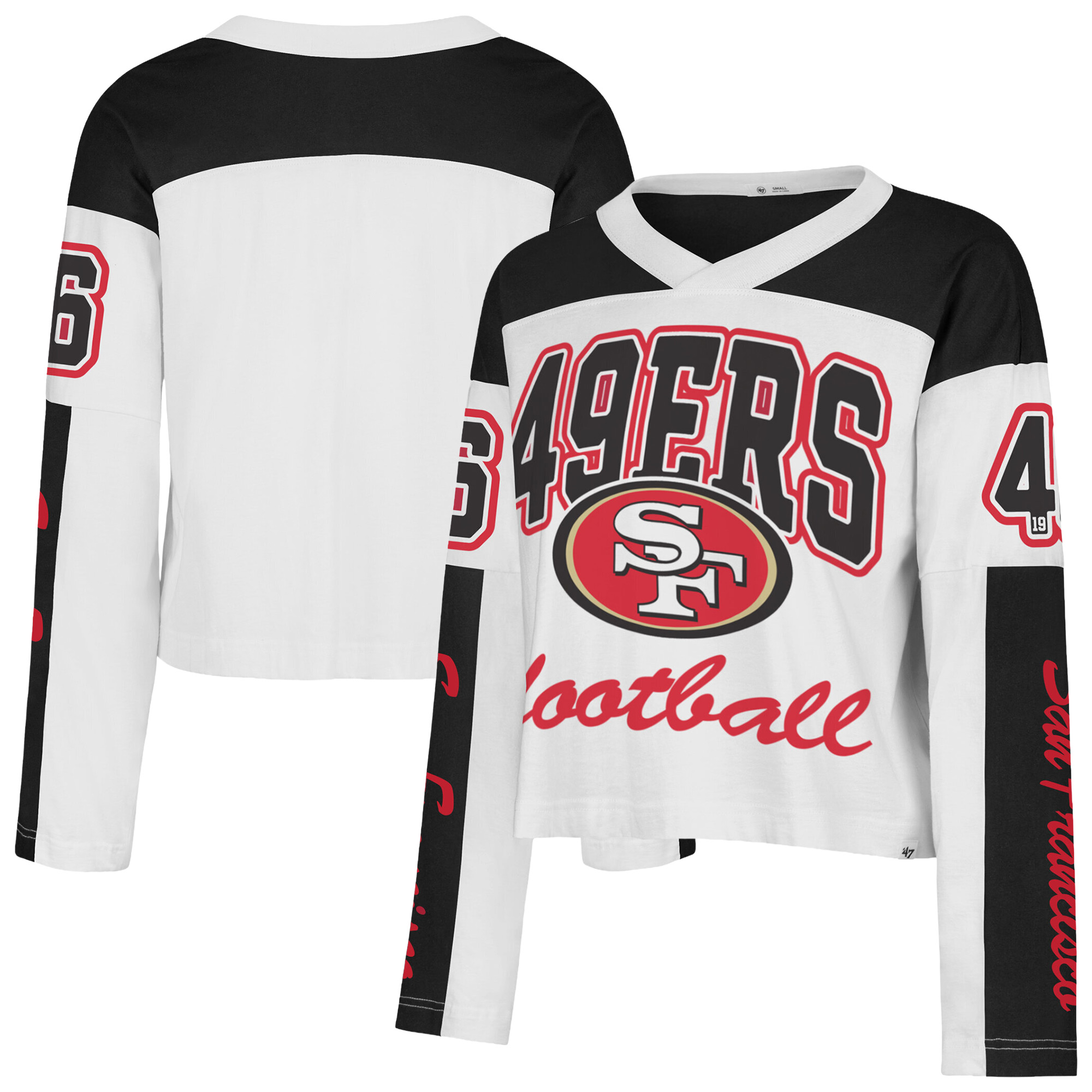 Women's '47  White San Francisco 49ers Exclamation Metro V-Neck Long Sleeve Jersey T-Shirt