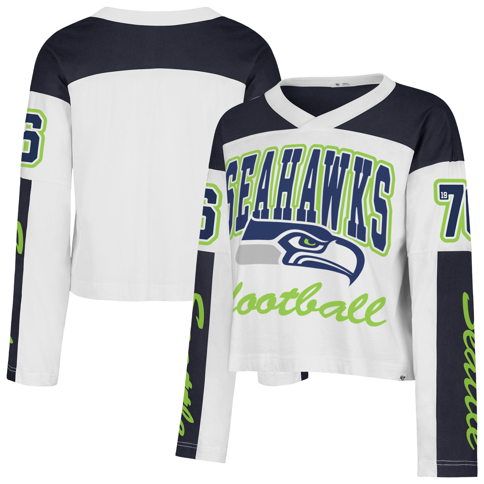 Women's '47  White Seattle Seahawks Exclamation Metro V-Neck Long Sleeve Jersey T-Shirt