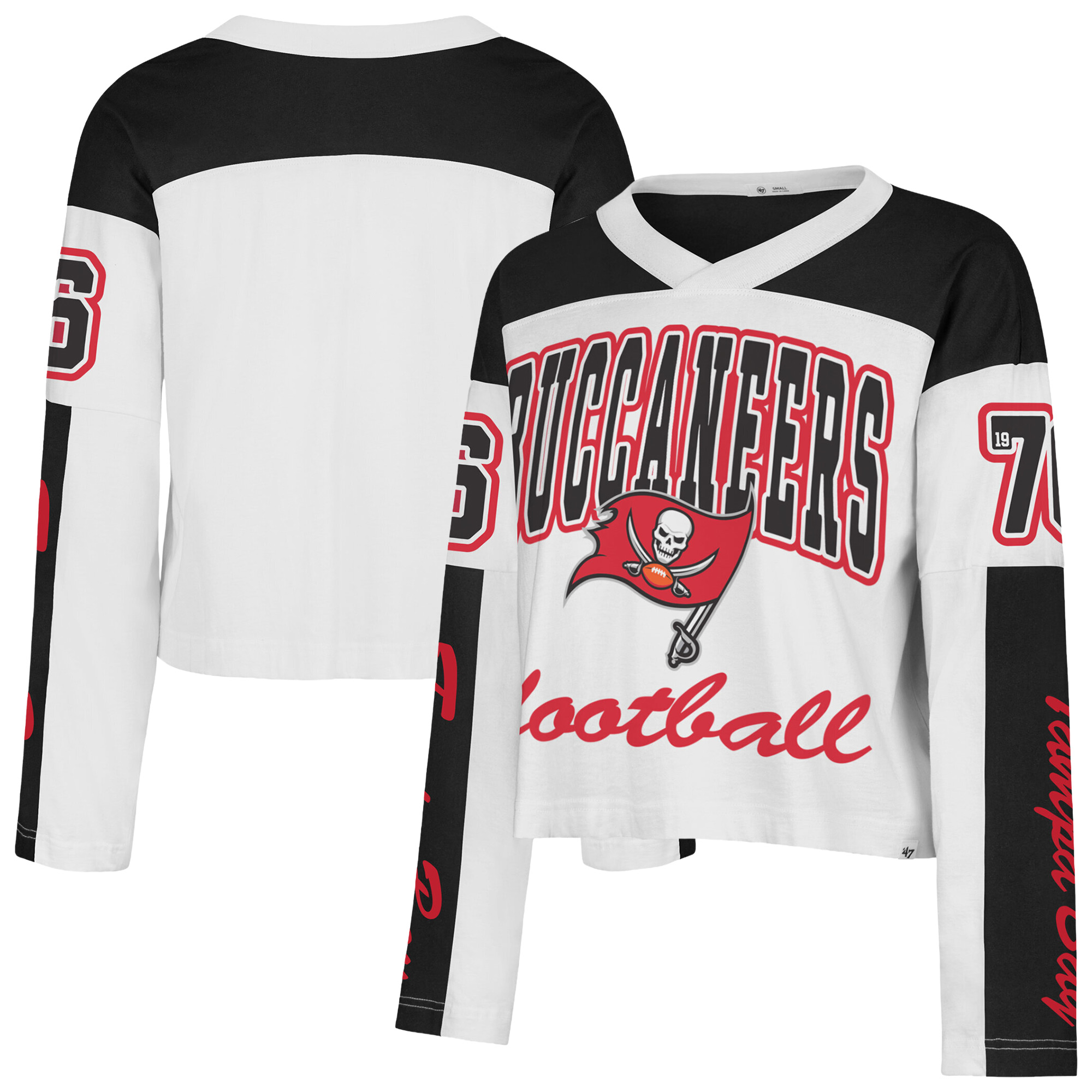 Women's '47  White Tampa Bay Buccaneers Exclamation Metro V-Neck Long Sleeve Jersey T-Shirt