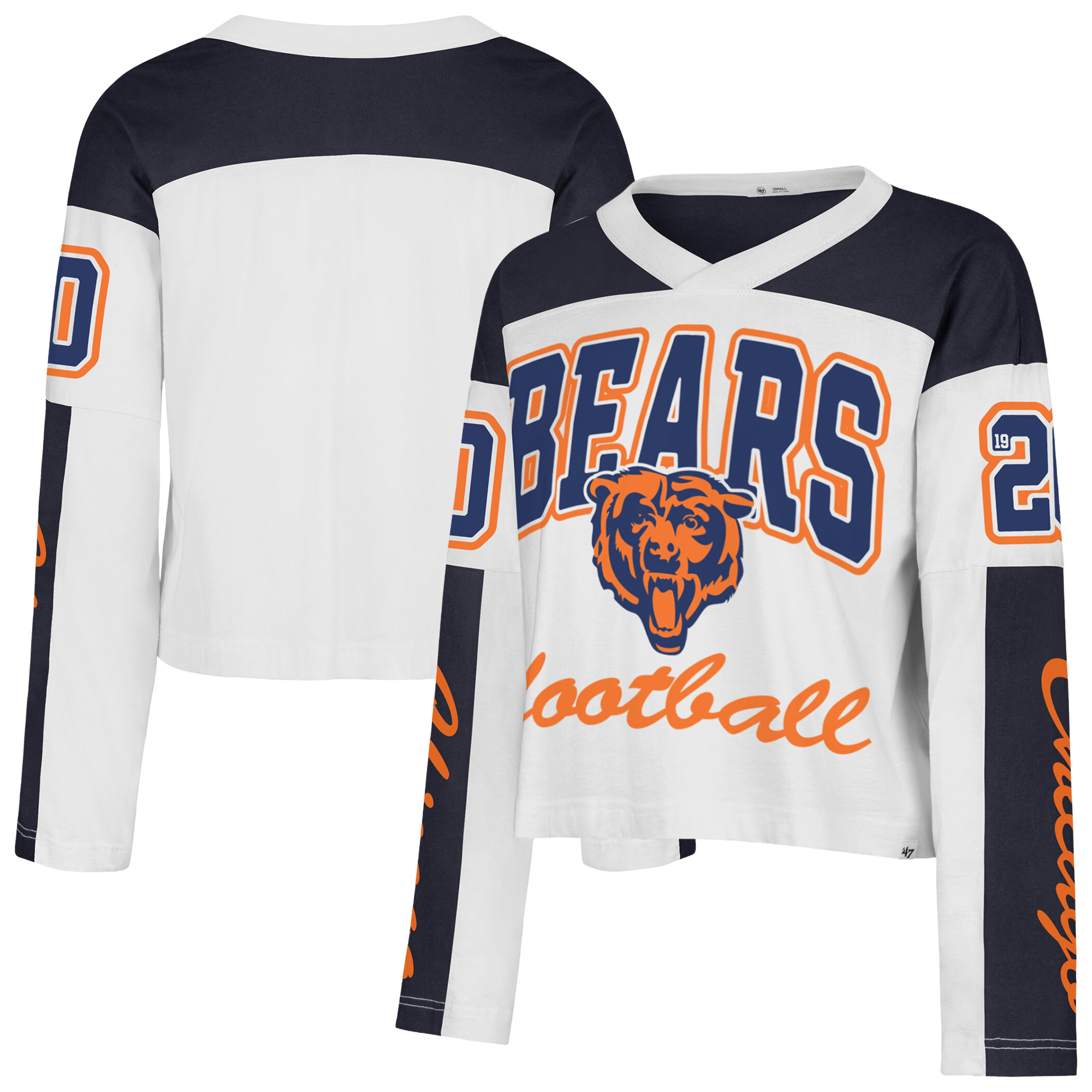 Women's '47  White Chicago Bears Exclamation Metro V-Neck Long Sleeve Jersey T-Shirt