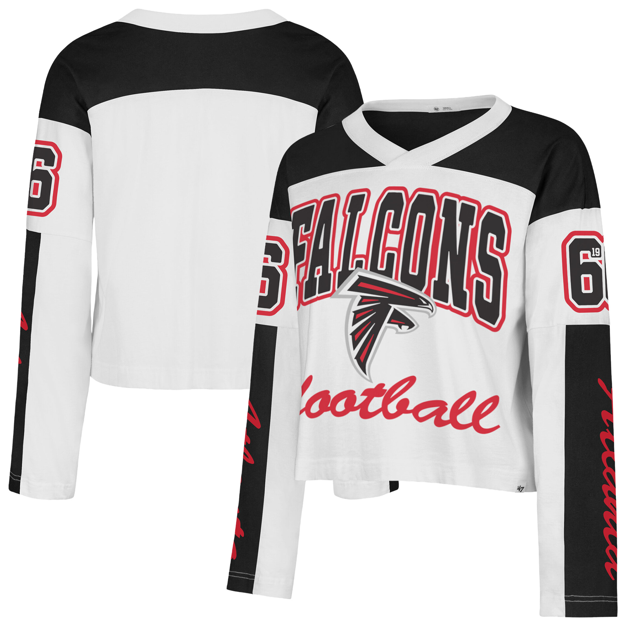 Women's '47 White Atlanta Falcons Exclamation Metro V-Neck Long Sleeve Jersey T-Shirt