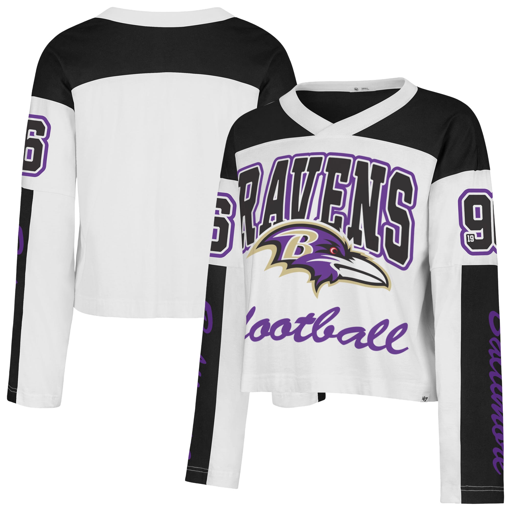 Women's '47  White Baltimore Ravens Exclamation Metro V-Neck Long Sleeve Jersey T-Shirt