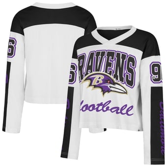 Women's '47  White Baltimore Ravens Exclamation Metro V-Neck Long Sleeve Jersey T-Shirt