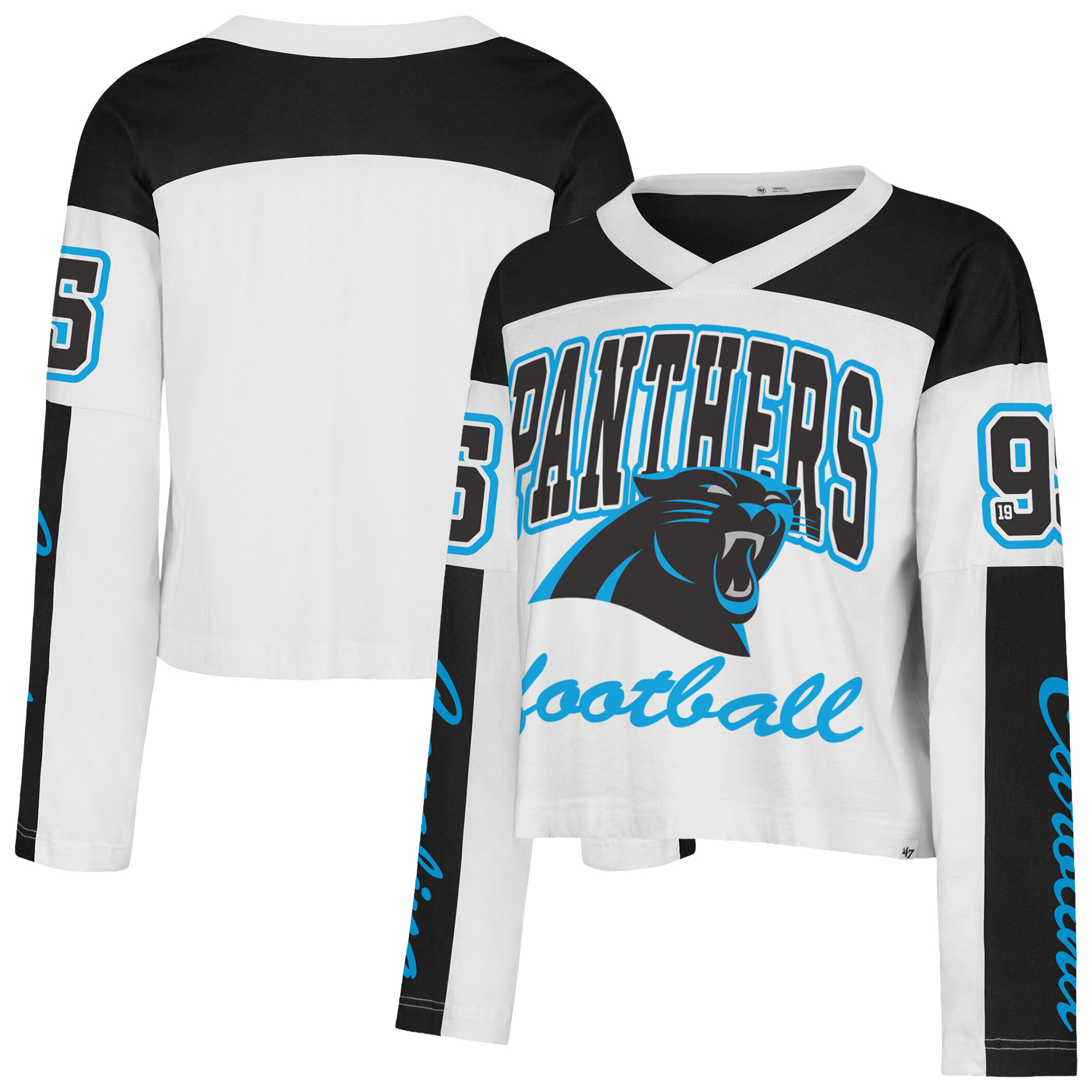 Women's '47  White Carolina Panthers Exclamation Metro V-Neck Long Sleeve Jersey T-Shirt
