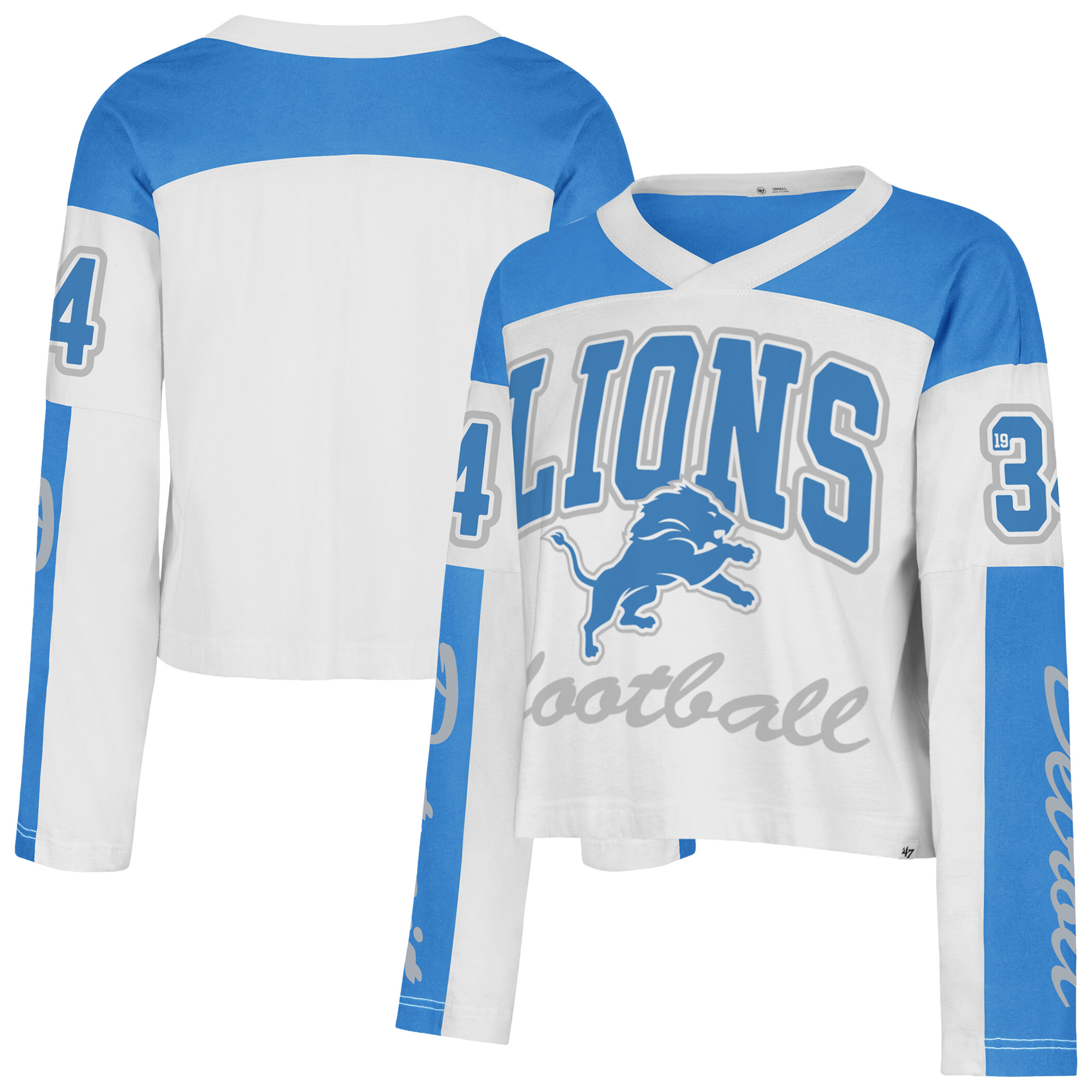 Women's '47  White Detroit Lions Exclamation Metro V-Neck Long Sleeve Jersey T-Shirt