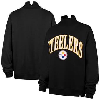 Women's '47 Black Pittsburgh Steelers Oversized Vantage Mock Neck Sweatshirt