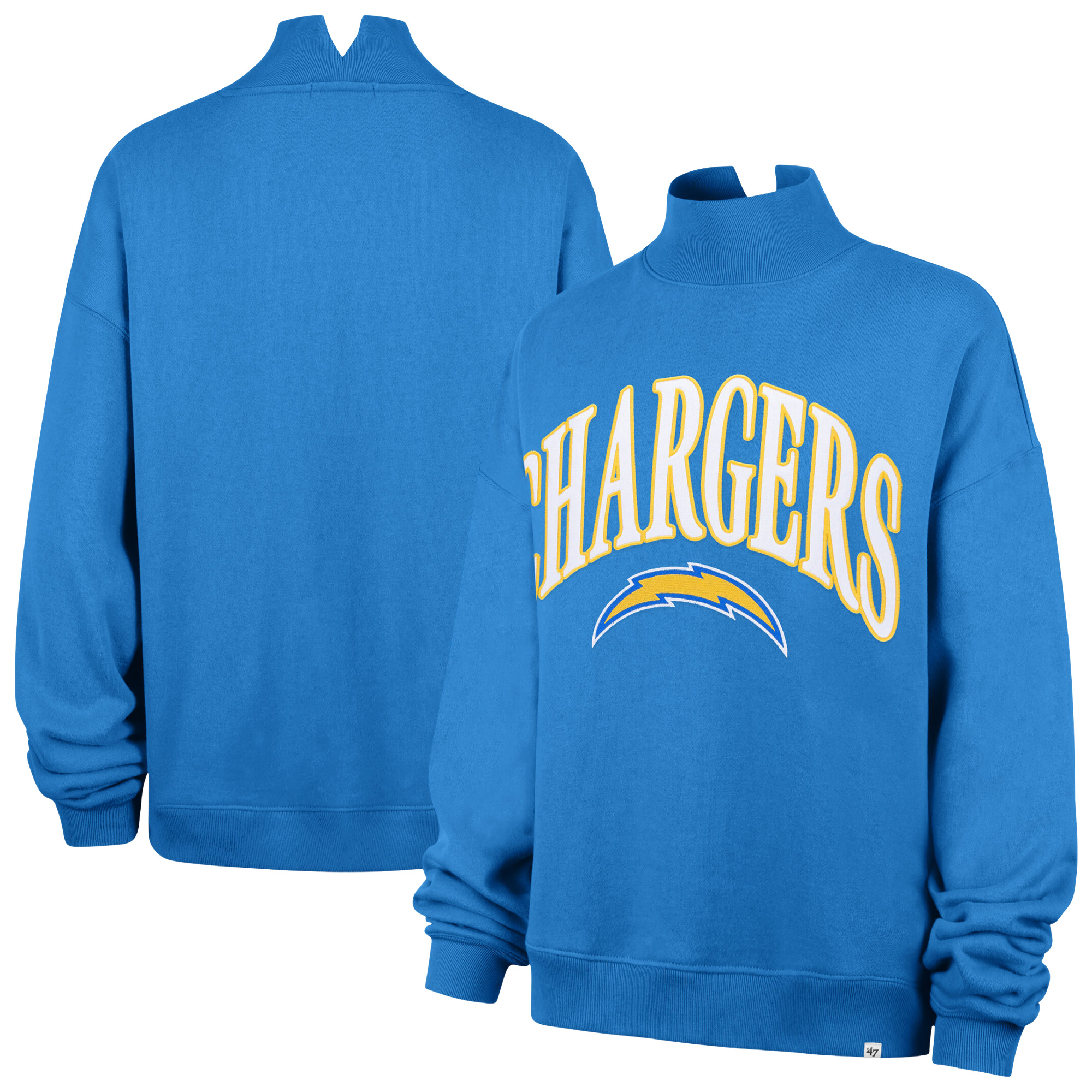 Women’s ’47 Powder Blue Los Angeles Chargers Oversized Vantage Mock Neck Sweatshirt Women’s ’47 Powder Blue Los Angeles Chargers Oversized Vantage Mock Neck Sweatshirt