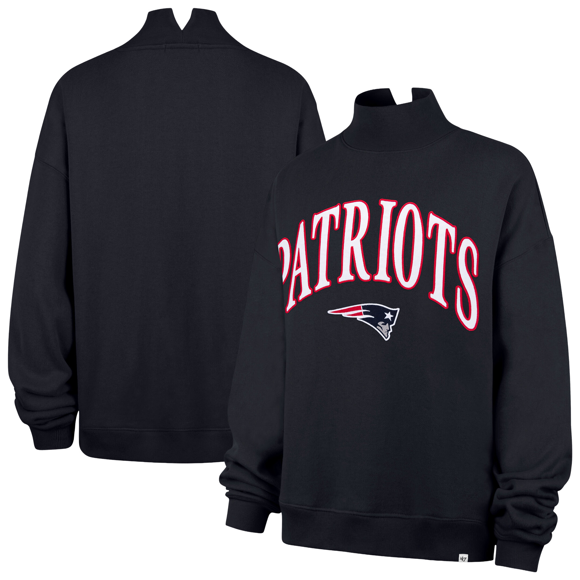 Women's '47 Navy New England Patriots Oversized Vantage Mock Neck Sweatshirt