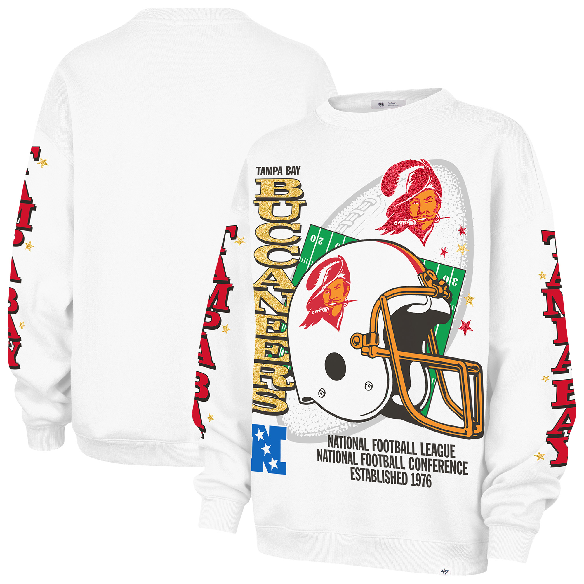 Women's '47 White Tampa Bay Buccaneers Thunderous Oversized Fleece Sweatshirt