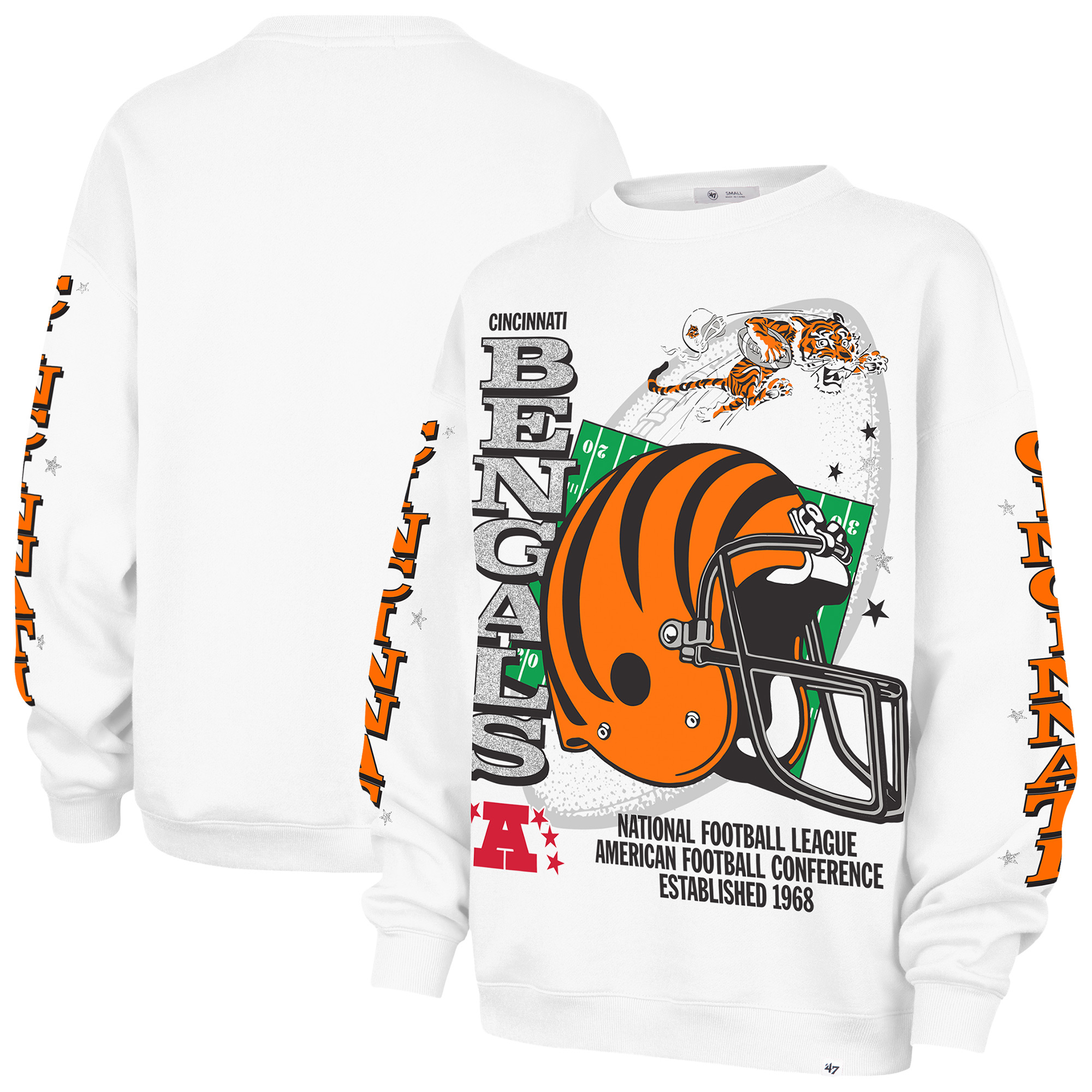 Women's '47 White Cincinnati Bengals Thunderous Oversized Fleece Sweatshirt