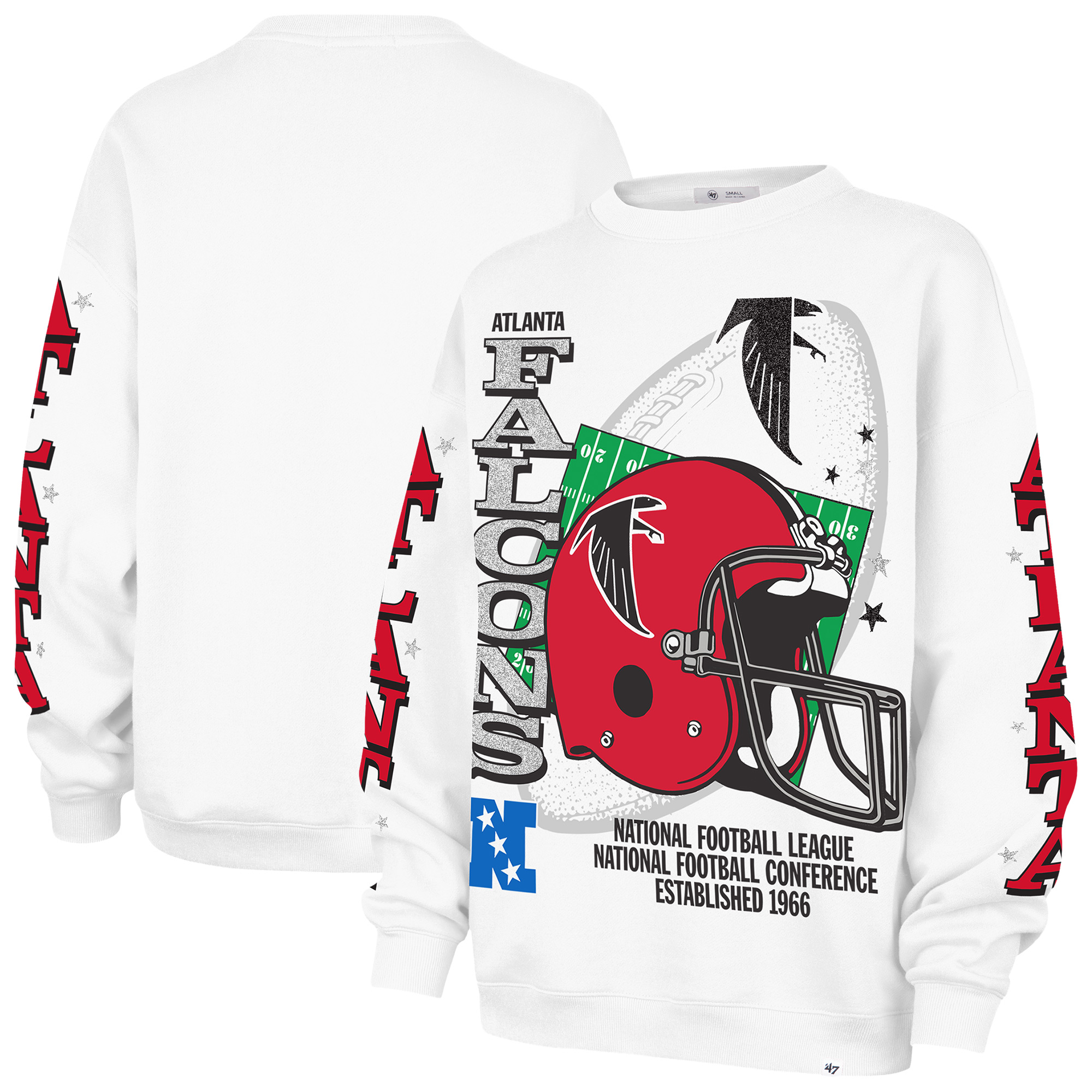 Women's '47 White Atlanta Falcons Thunderous Oversized Fleece Sweatshirt