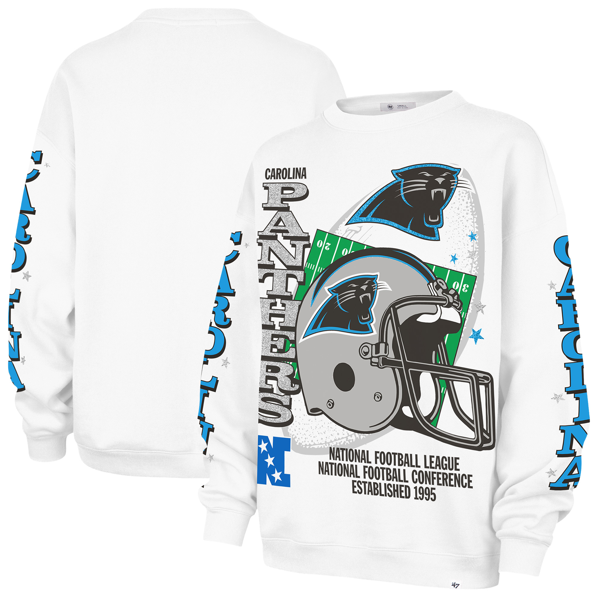 '47 Women's Carolina Panthers Thunderous Oversized Long Sleeve Crewneck Sweatshirt