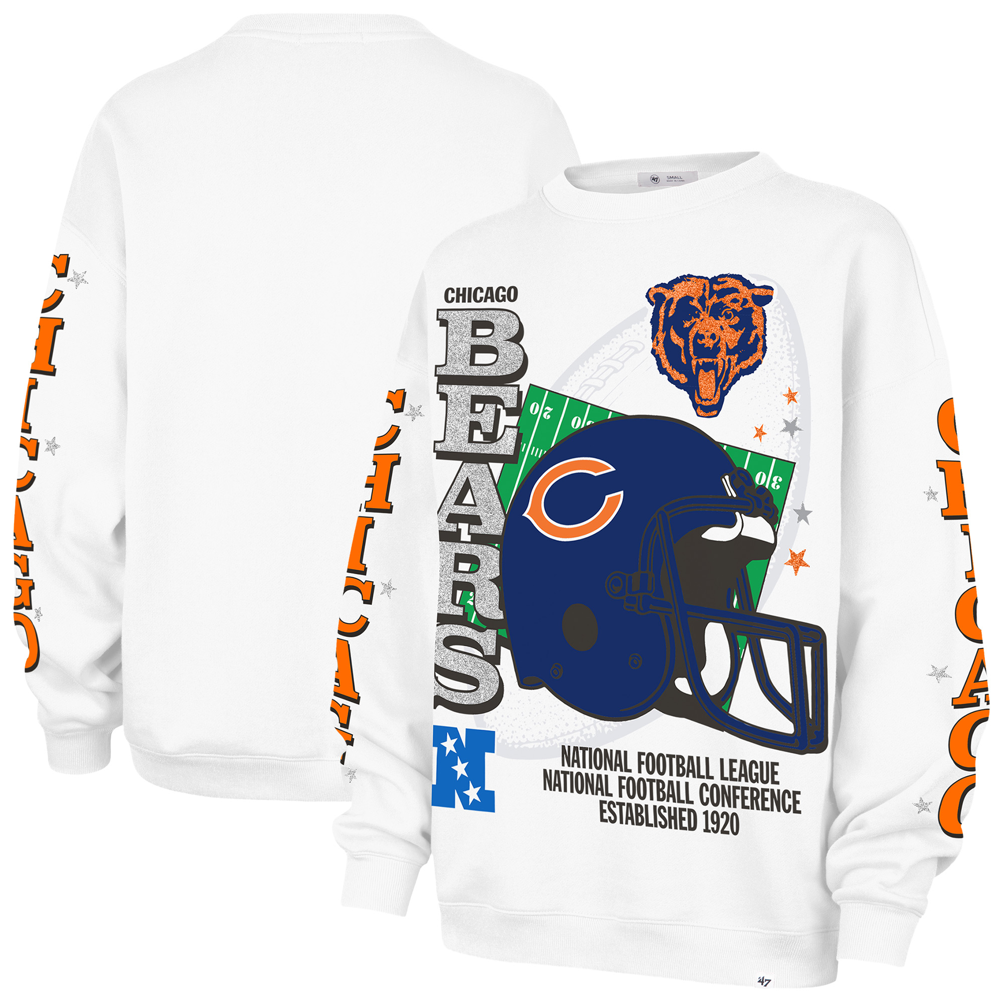 Women's '47 White Chicago Bears Thunderous Oversized Fleece Sweatshirt