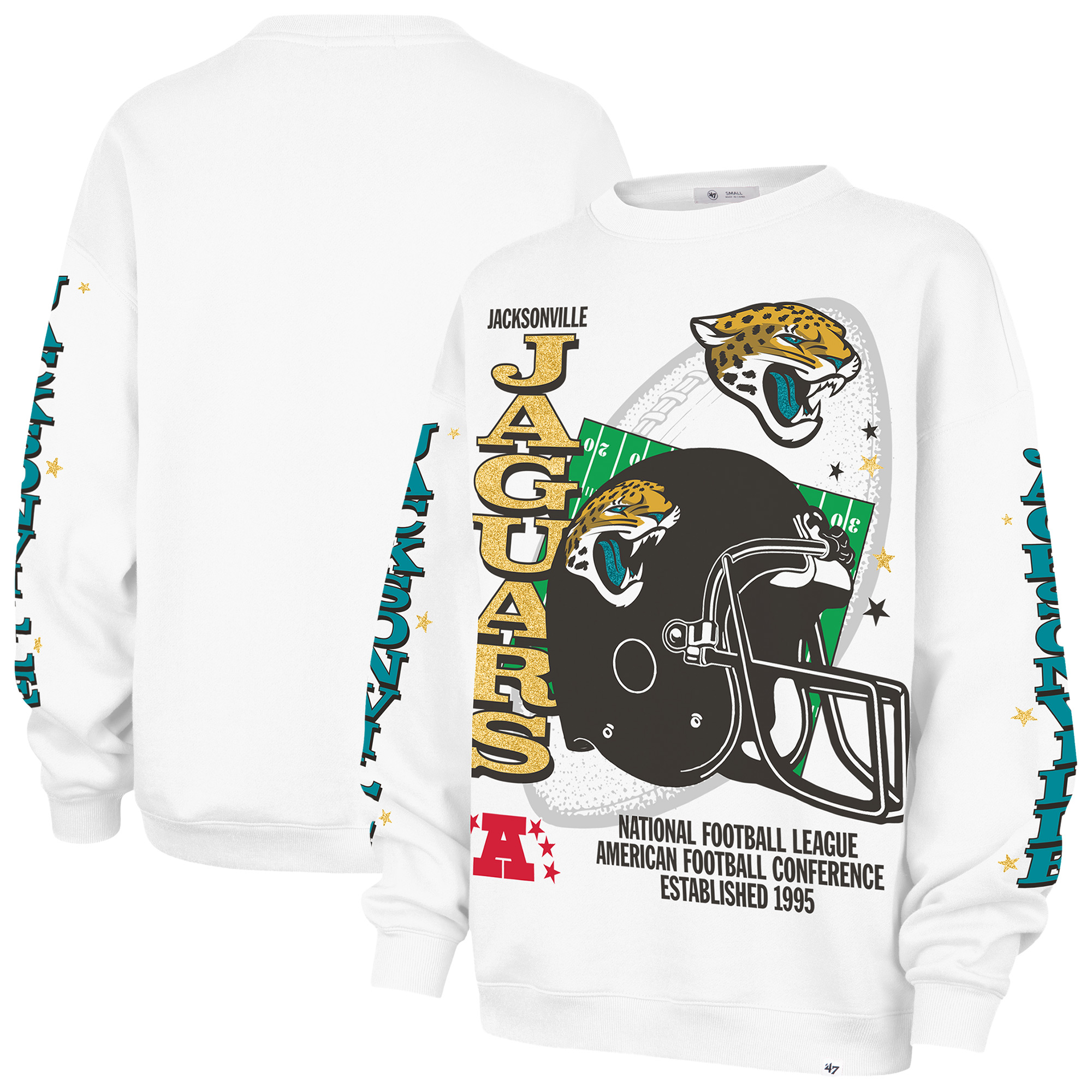 Women's '47 White Jacksonville Jaguars Thunderous Oversized Fleece Sweatshirt