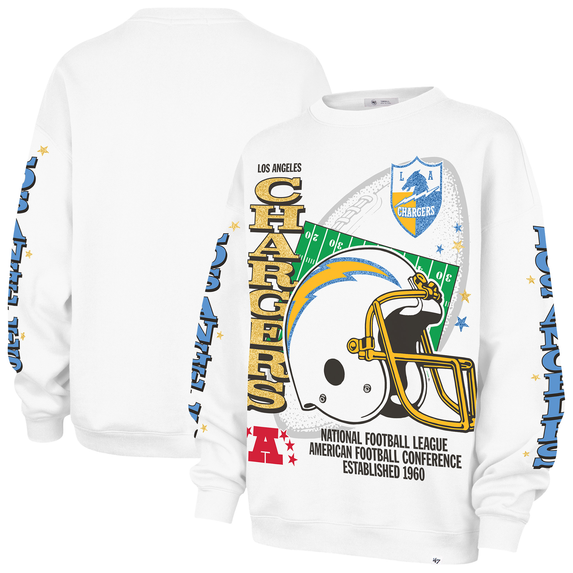 Women's '47 White Los Angeles Chargers Thunderous Oversized Fleece Sweatshirt
