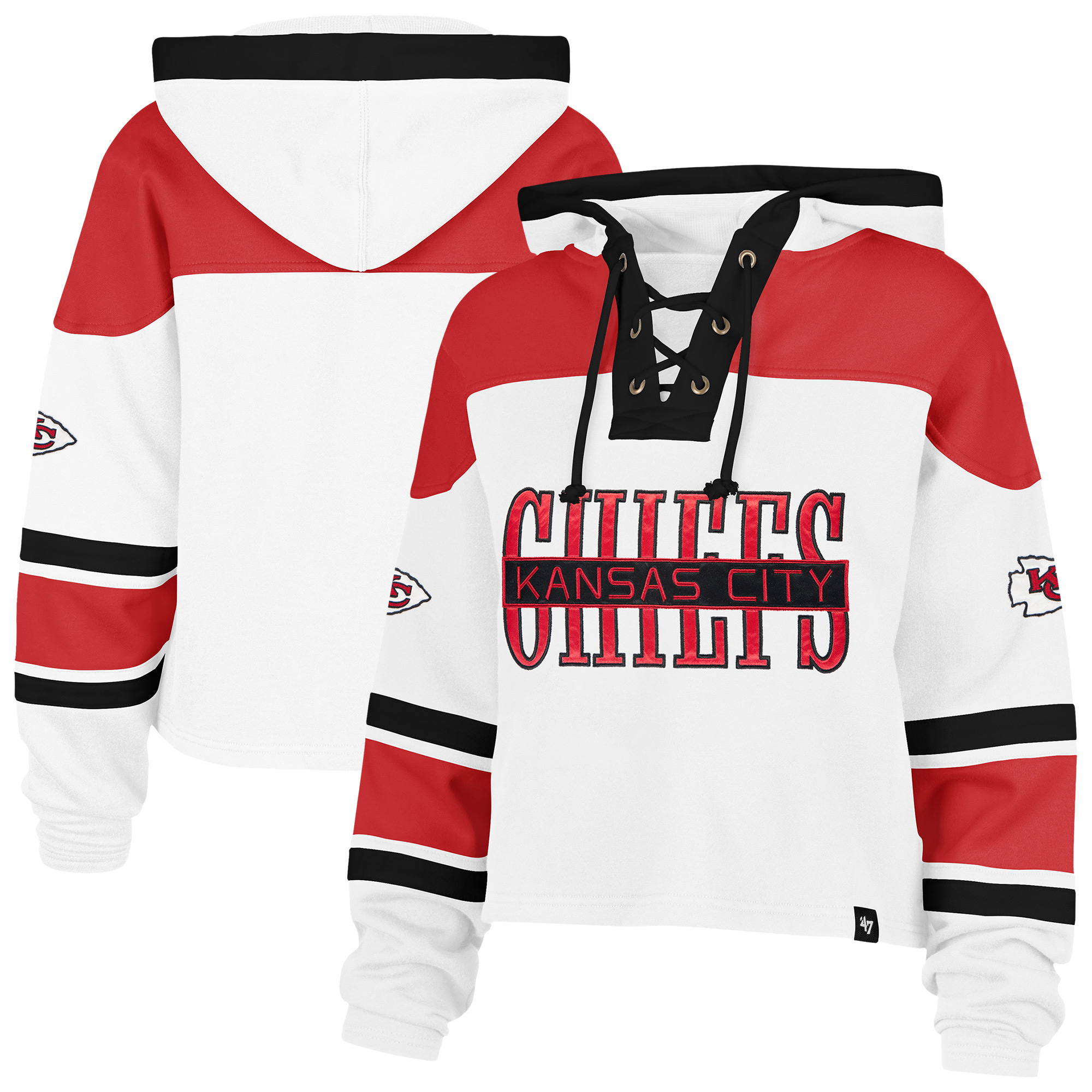 Women's '47 White Kansas City Chiefs Cut Thru Superior Lacer Hoodie