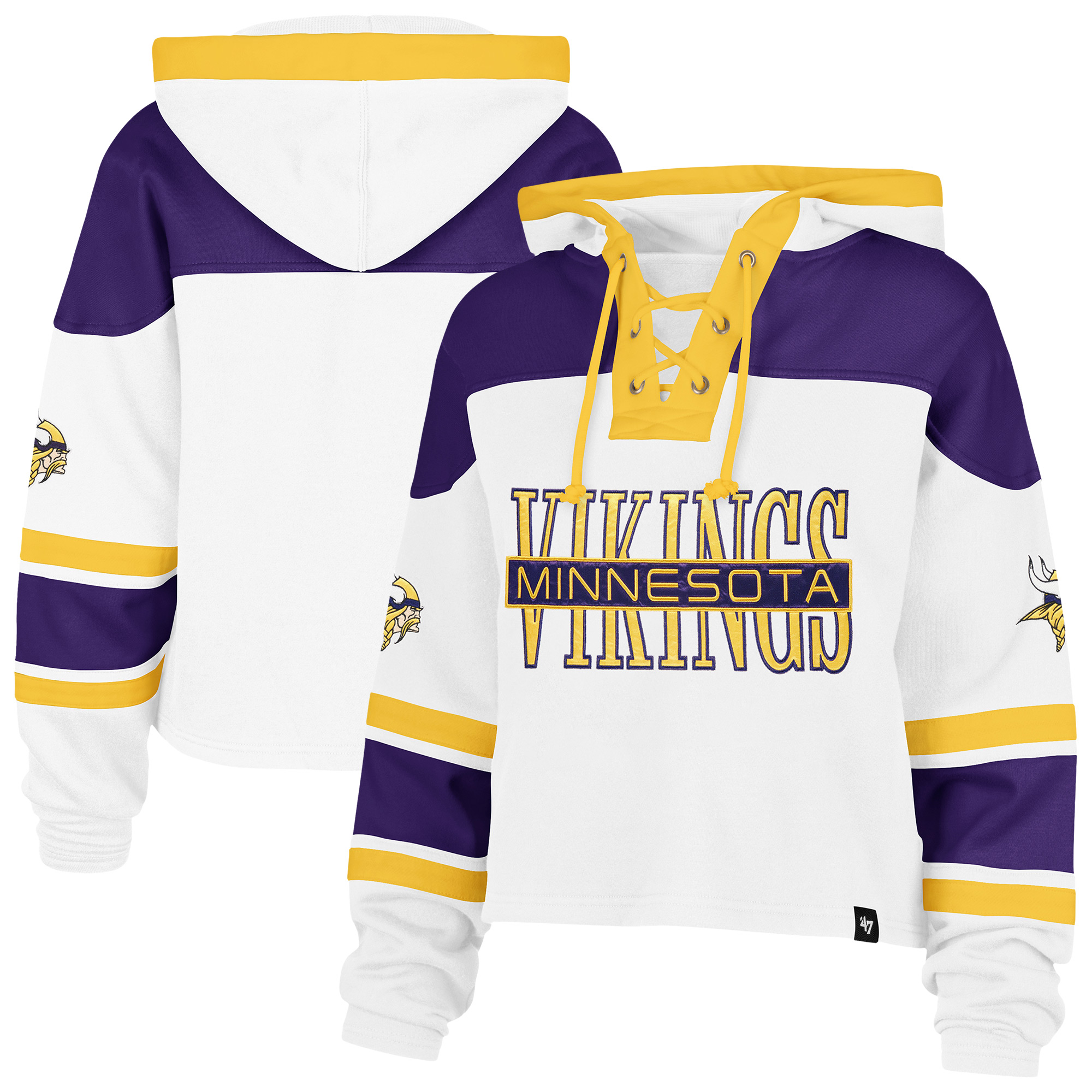 Women's '47 White Minnesota Vikings Cut Thru Superior Lacer Hoodie