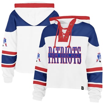 Women's '47 White New England Patriots Cut Thru Superior Lacer Hoodie