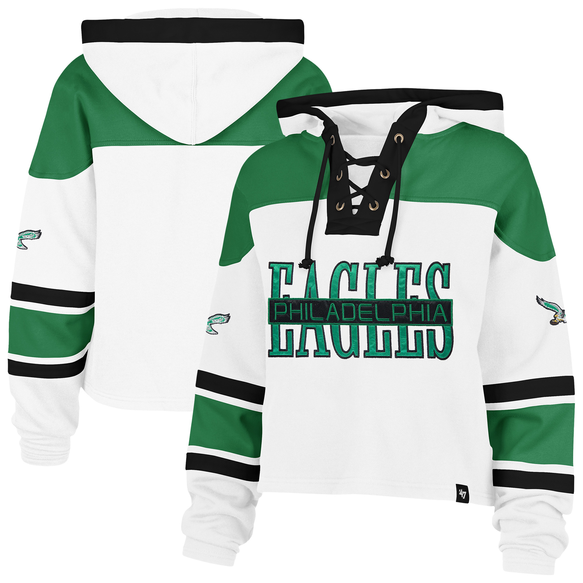 '47 Brand Women's White Philadelphia Eagles Cut Thru Superior Lacer Hoodie - White