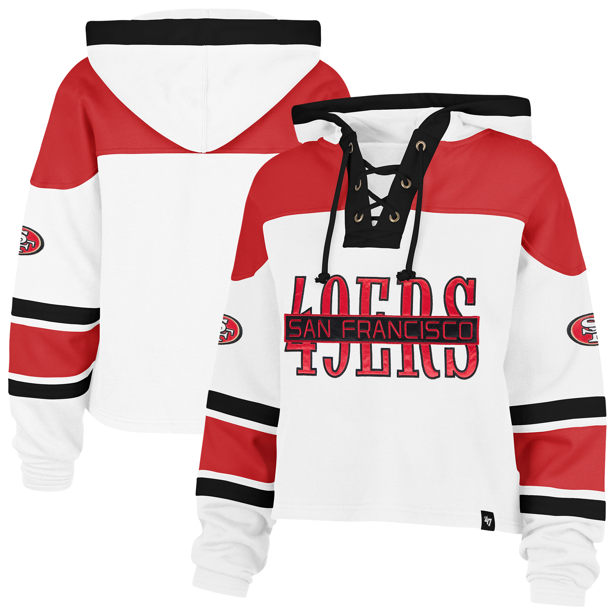 Women's '47 White San Francisco 49ers Cut Thru Superior Lacer Hoodie