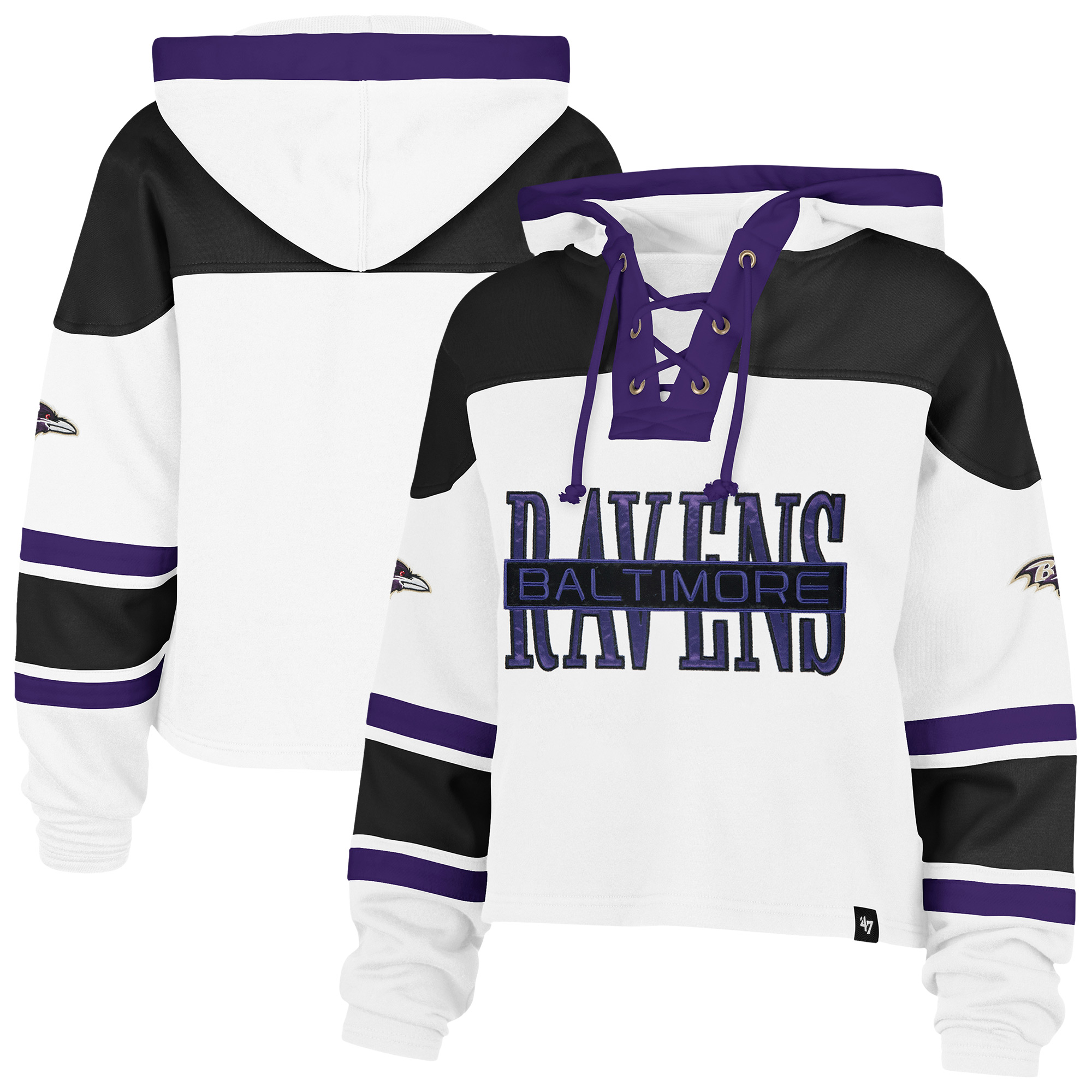 Women's '47 White Baltimore Ravens Cut Thru Superior Lacer Hoodie
