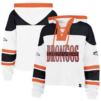 Women's '47 White Denver Broncos Cut Thru Superior Lacer Hoodie