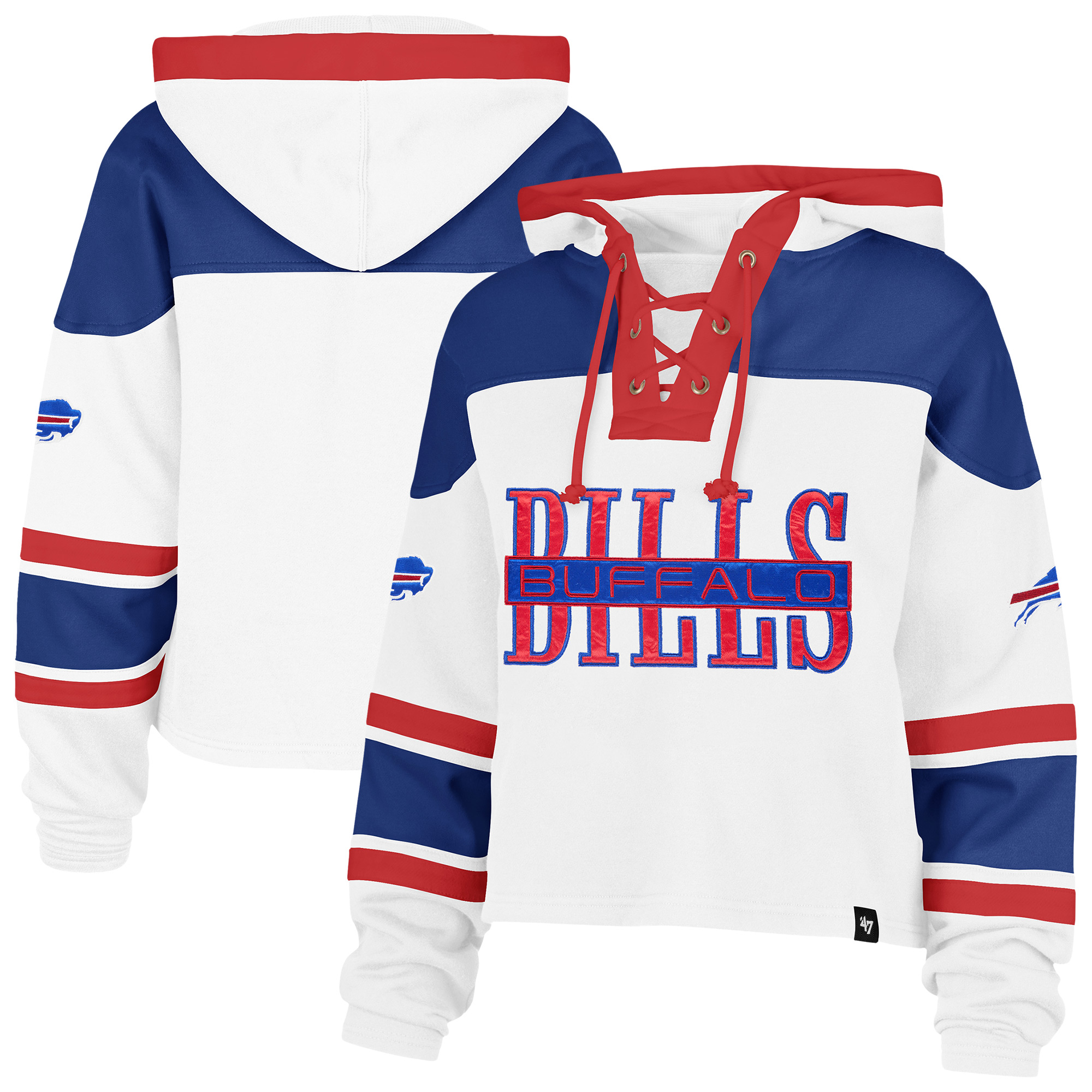 Women's '47 White Buffalo Bills Cut Thru Superior Lacer Hoodie