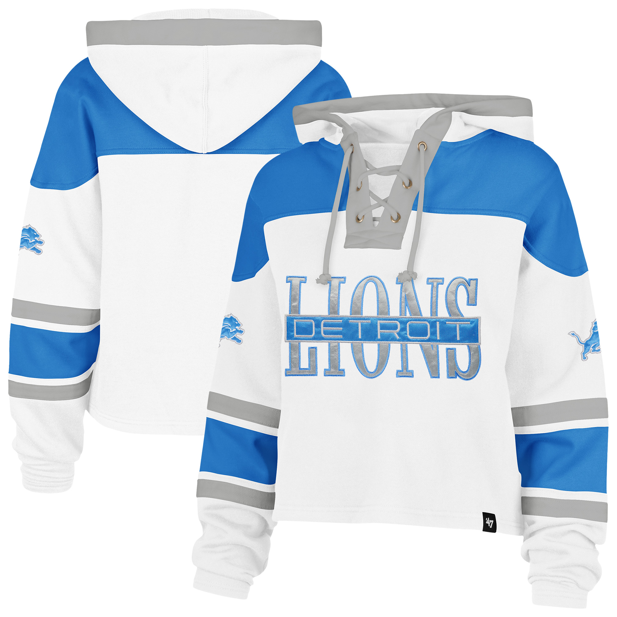 Women's '47 White Detroit Lions Cut Thru Superior Lacer Hoodie