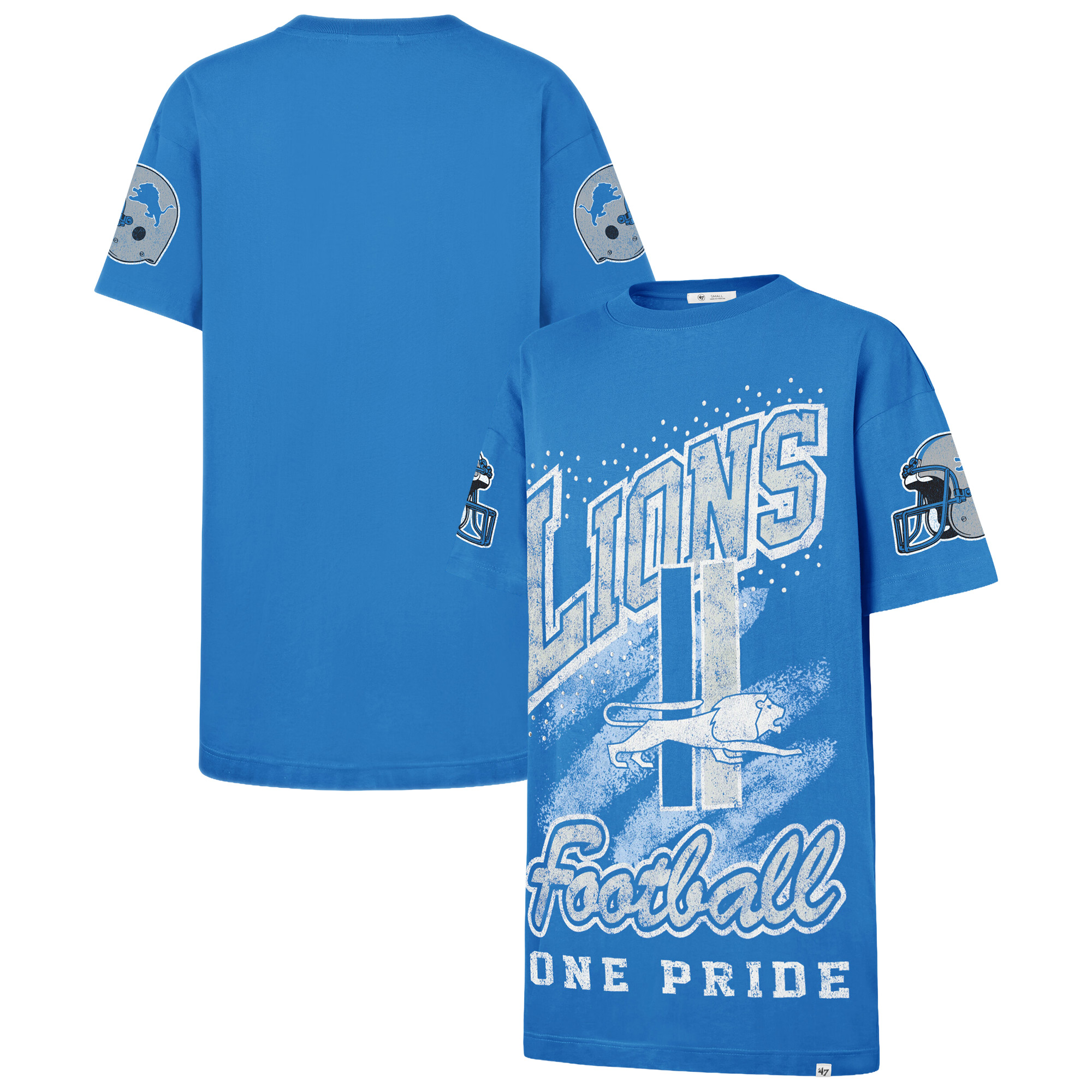 Women's '47  Blue Detroit Lions Oversized Gemstone Swash T-Shirt Dress