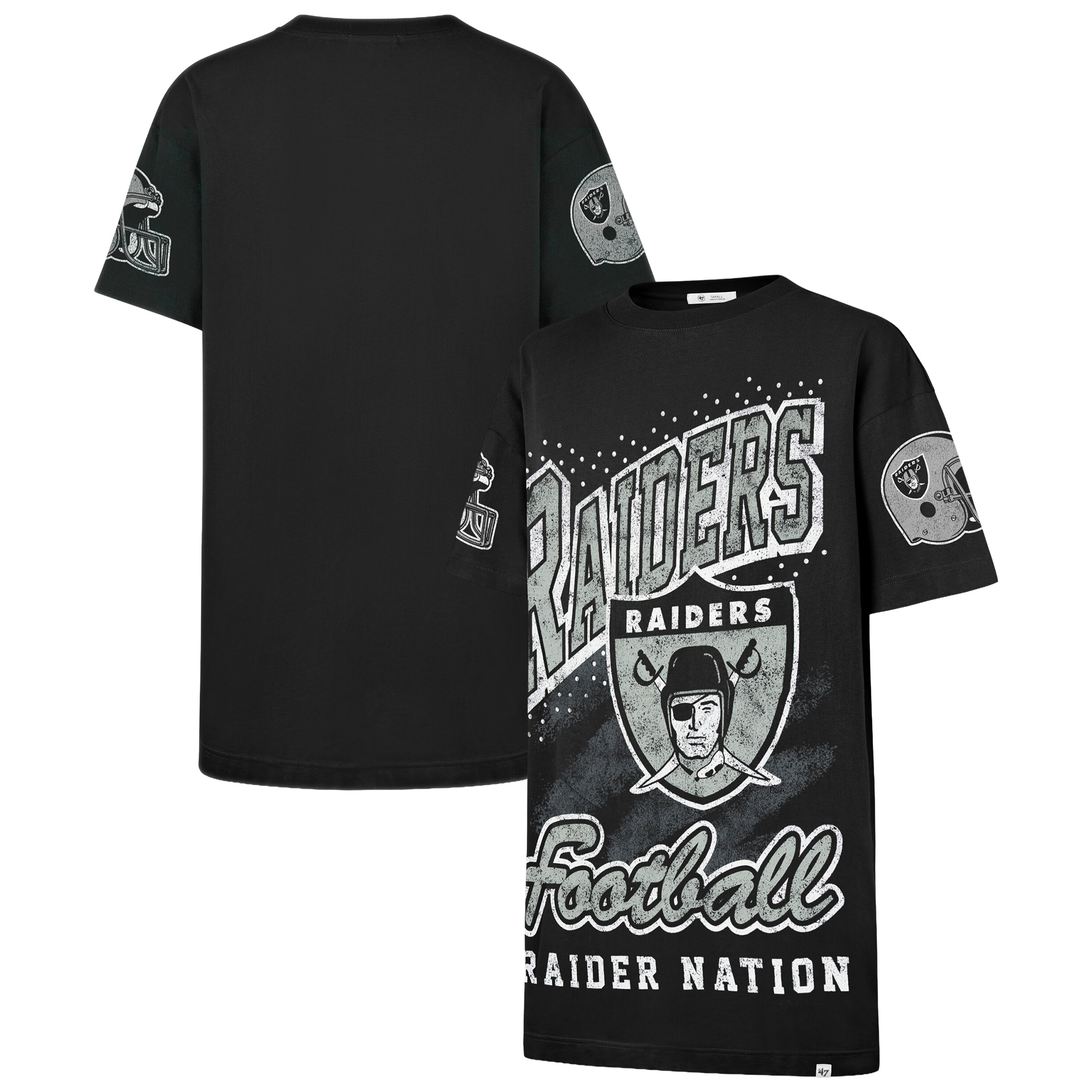 '47 Brand Women's Black Las Vegas Raiders Oversized Gemstone Swash T-Shirt Dress - Black