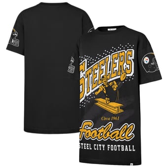 Women's '47  Black Pittsburgh Steelers Oversized Gemstone Swash T-Shirt Dress