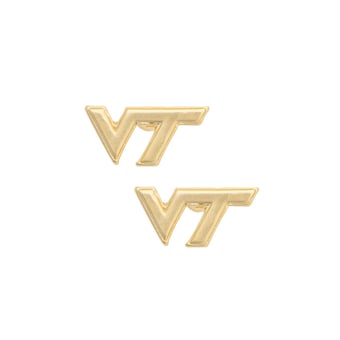 Women's CANVAS Style Gold Virginia Tech Hokies 24K Gold Plated Logo Stud Earrings