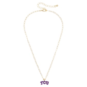 Women's CANVAS Style TCU Horned Frogs 18K Gold-Plated Enamel Pendant Necklace